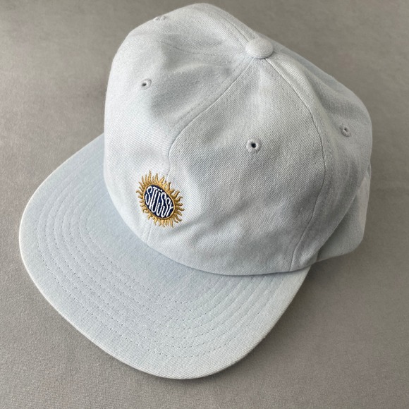 Stussy Other - Stussy Sun Logo Snapback Hat Lt Blue Chambray Skate Surf 90s Retro OSFA Cotton